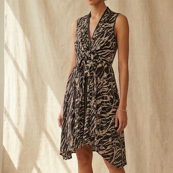 All Saints Dresses & Skirts - AllSaints Black & Taupe Abstract Knot-Front Dress – Size XS – Asymmetrical Luxe